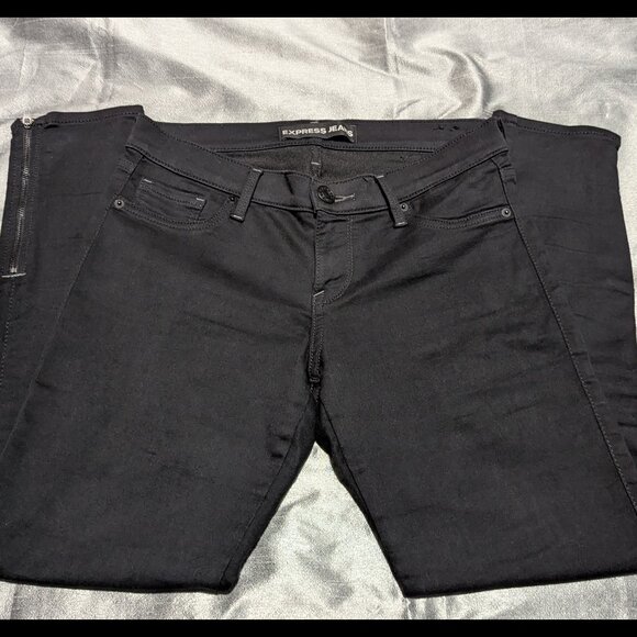 Express Jeans Stella Low Rise Extreme Stretch Zip Ankle Black 8R - Picture 2 of 5